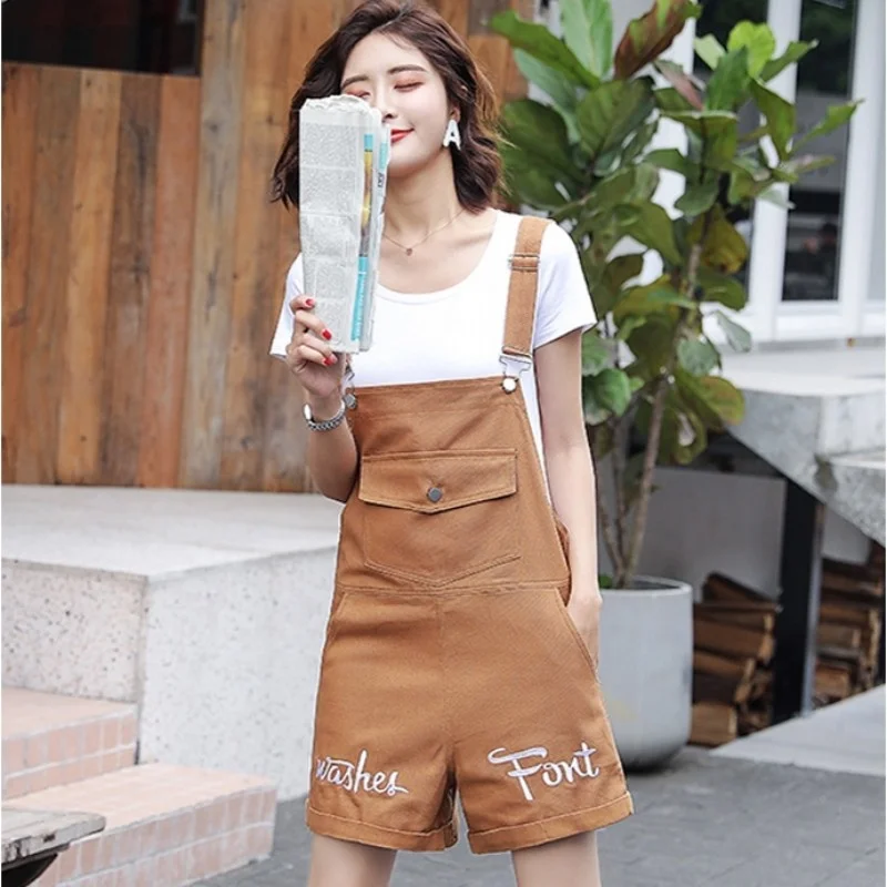 

New Summer Denim Overalls Women Casual Big Pocket Short Denim Jumpsuits Solid Female Playsuits Wide Leg Jeans Pants Fashion