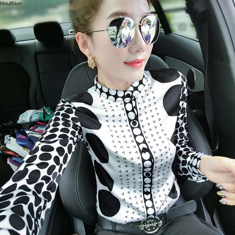 

Summer Autumn New Women's Blouses O Collar Shirt Long Sleeve Top Casual Fashion Slim Houthion