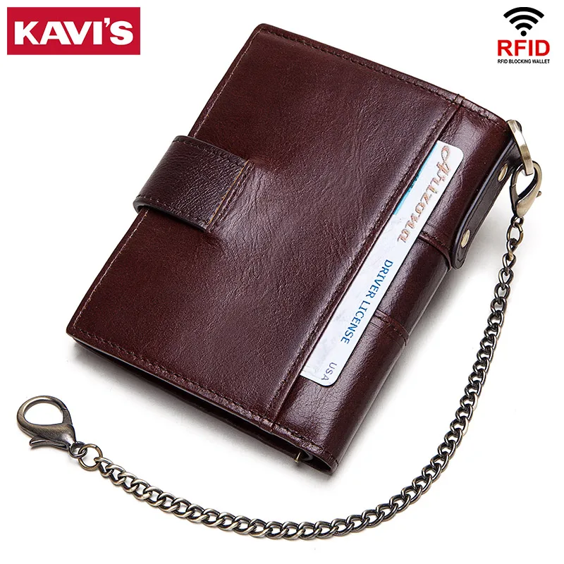 Мужской кошелек KAVIS из натуральной кожи с рчид винтажный бумажник для мелочи