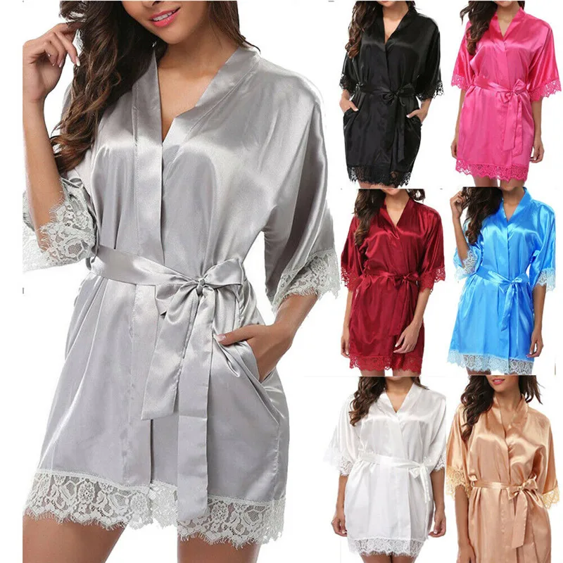 Кружевные халаты женская сексуальная шелковая атласная одежда для сна ночная