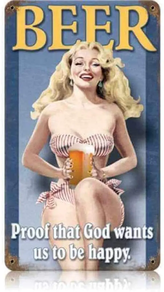 

Losea Beer Pin-Up Girl Metal Vintage Tin Sign Wall Decor 8 x 12 Inches