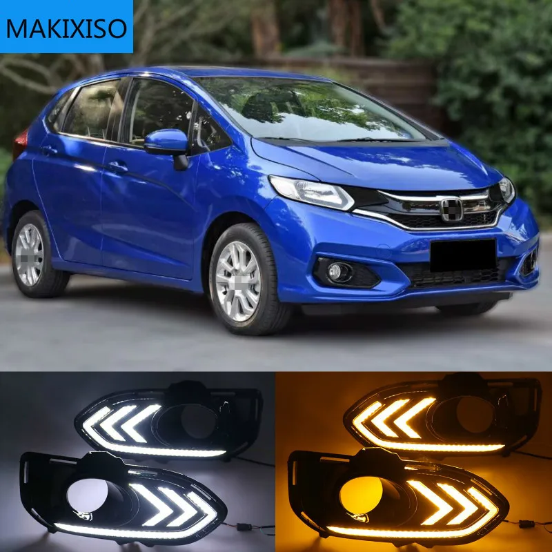 

Дневные ходовые огни, 2 шт., для Honda jazz fit 2018 2019, Светодиодные ДХО, противотуманные фары, крышка с указателем поворота