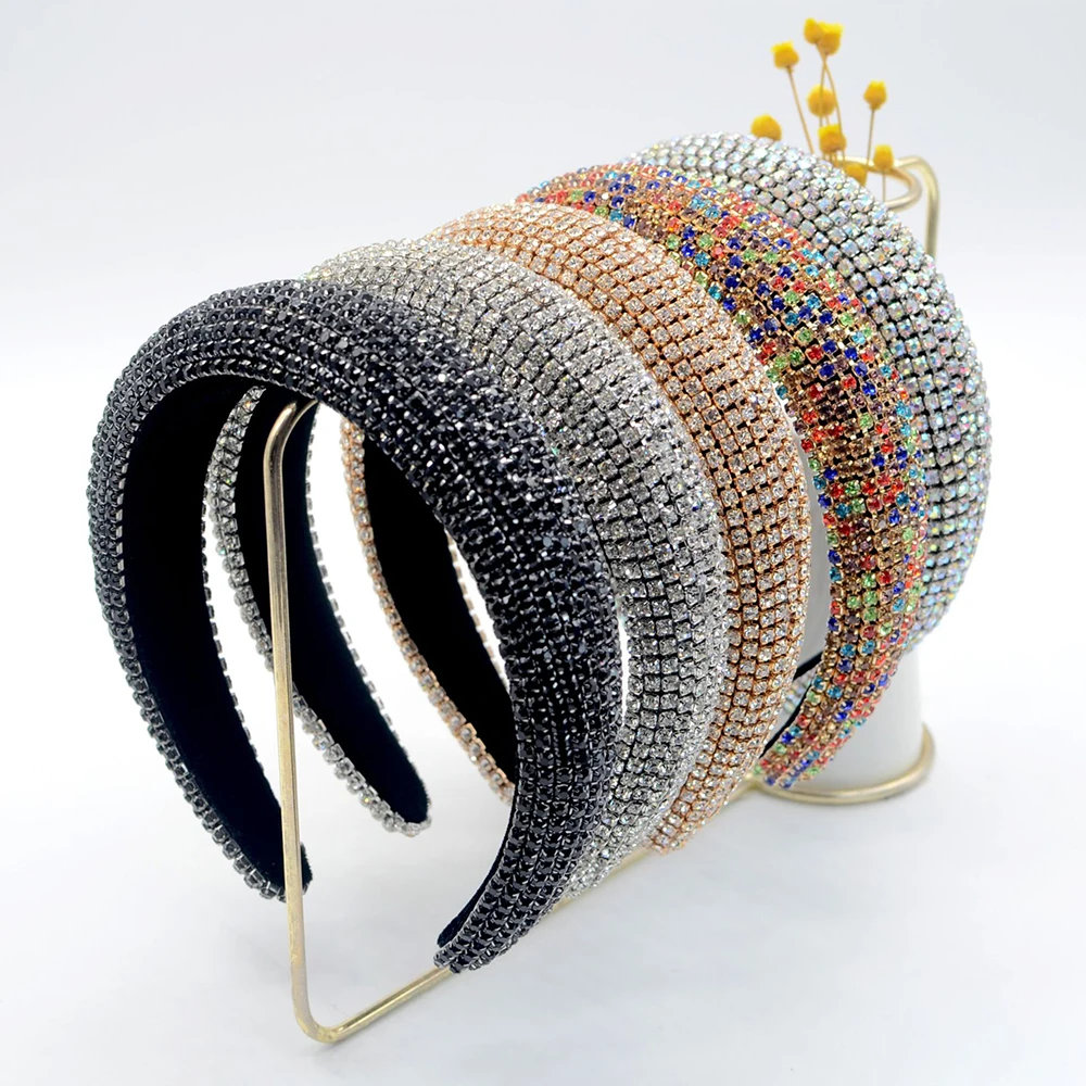 

1 Pc Jewelry Headdress Tiara Padded Women Headband Bride Hair Band Queen Gorgeous Full Crystal Hair Hoop