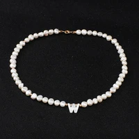 2021 new korean fashion charm 925 silver 26 letter pendant necklace freshwater pearl chain necklace jewelry women