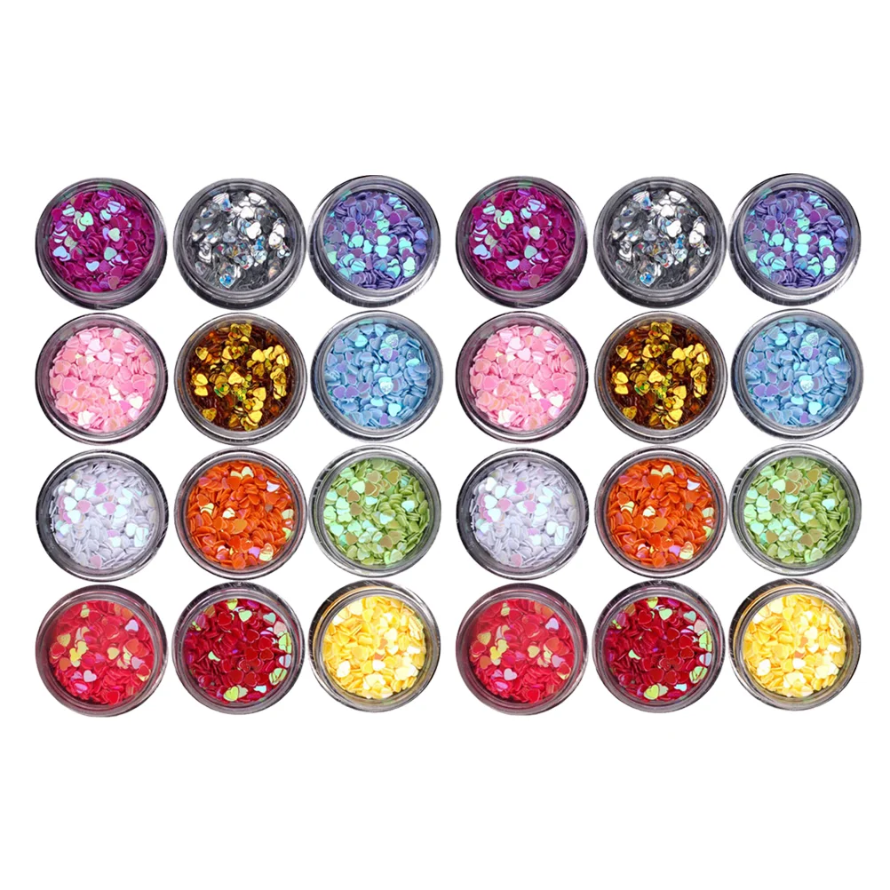 

24Pcs Holographic Heart Shaped Glitter Rainbow Color Shining Sequins Flakes Hair Nail DIY Accessories