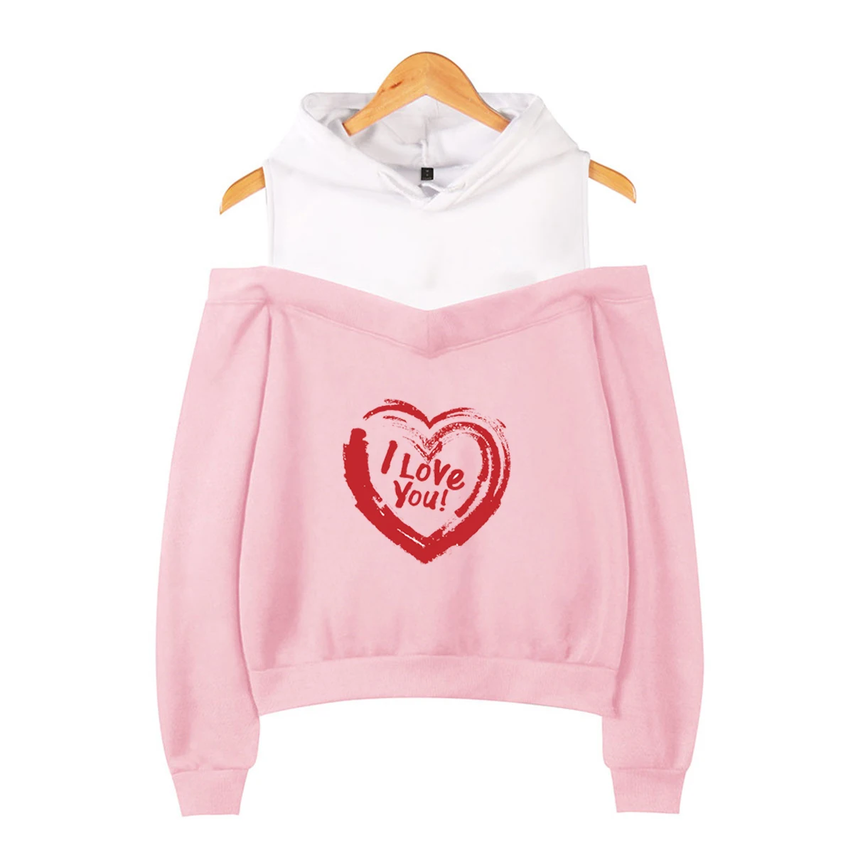 

New Love You Print Hoodies Women Off Shoulder Sweatshirt Y2K Girl Pullover Harajuku Streetwear Autumn Winter Clothes