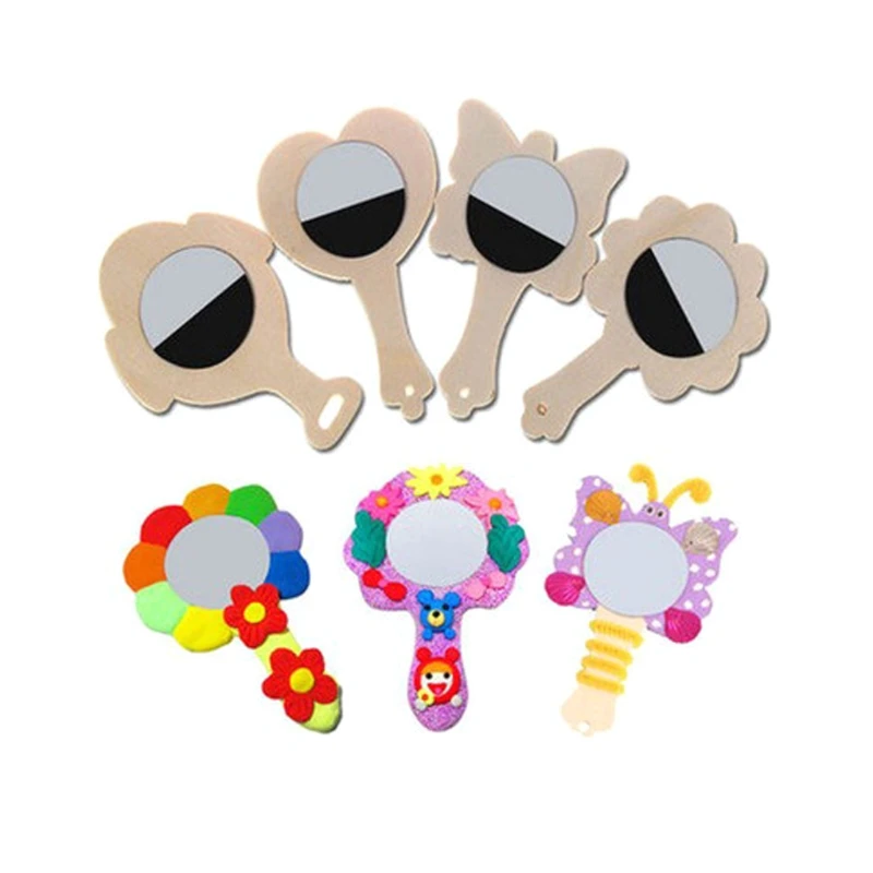 

DIY White Wood Mold Mirror Painting Handmade Craft Kids Toys Trinket Material