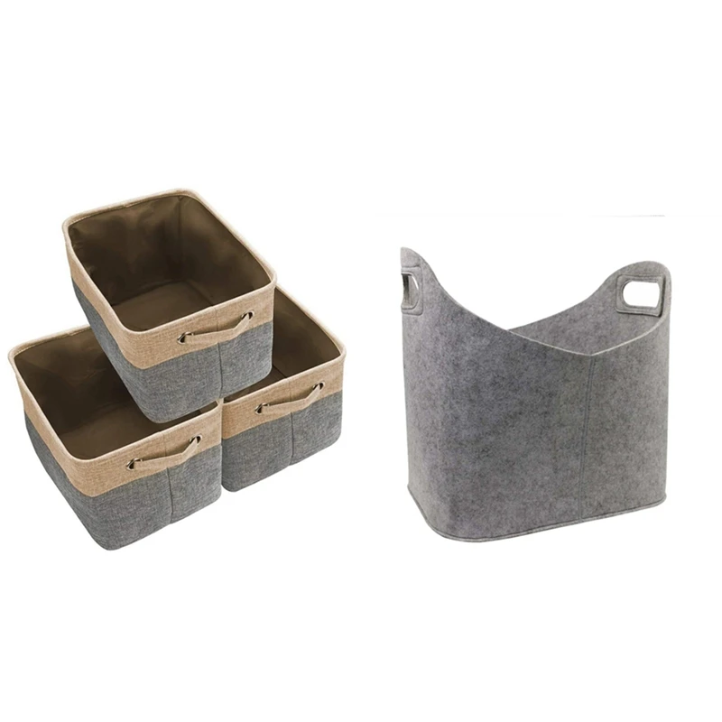 

Складная корзина из войлока для хранения игрушек, 5 шт., с ручками, для дома, одежды, детских игрушек, 2 шт. A и 3 шт. B