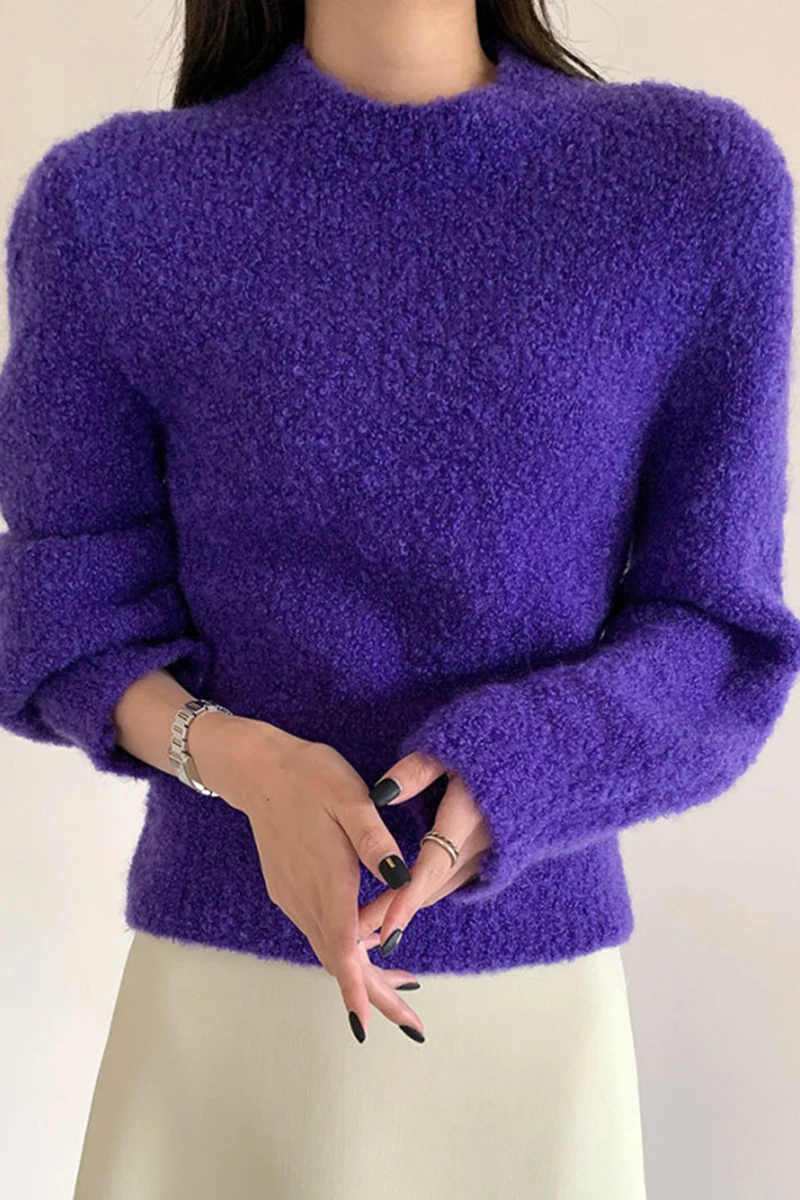 

Beige/Purple Pullover For Women Half Turtleneck Long Sleeve Loose Sweater Korean Style Vintage Warm Jumper Autumn Winter 2020