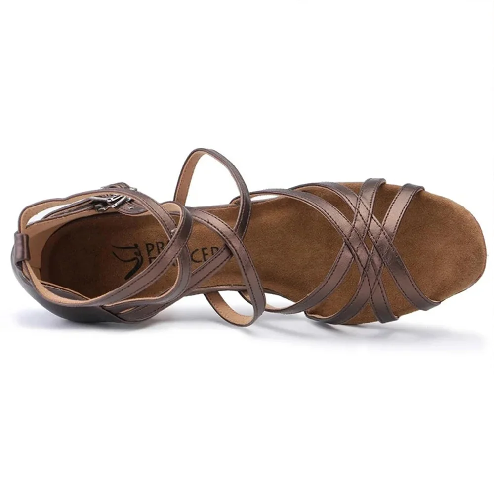 Latin dance shoes Women Flash Satin brown wide thin high heel 7.5cm Salsa Performance Ballroom dancing shoes bd dance