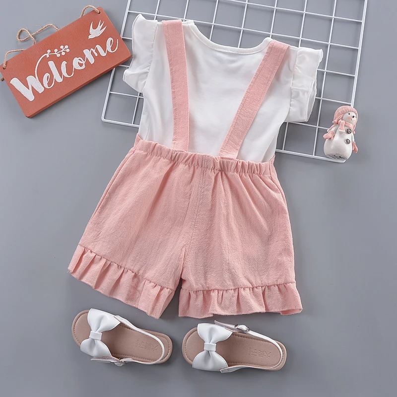 Комплект одежды для маленьких девочек летняя хлопковая футболка новорожденных +
