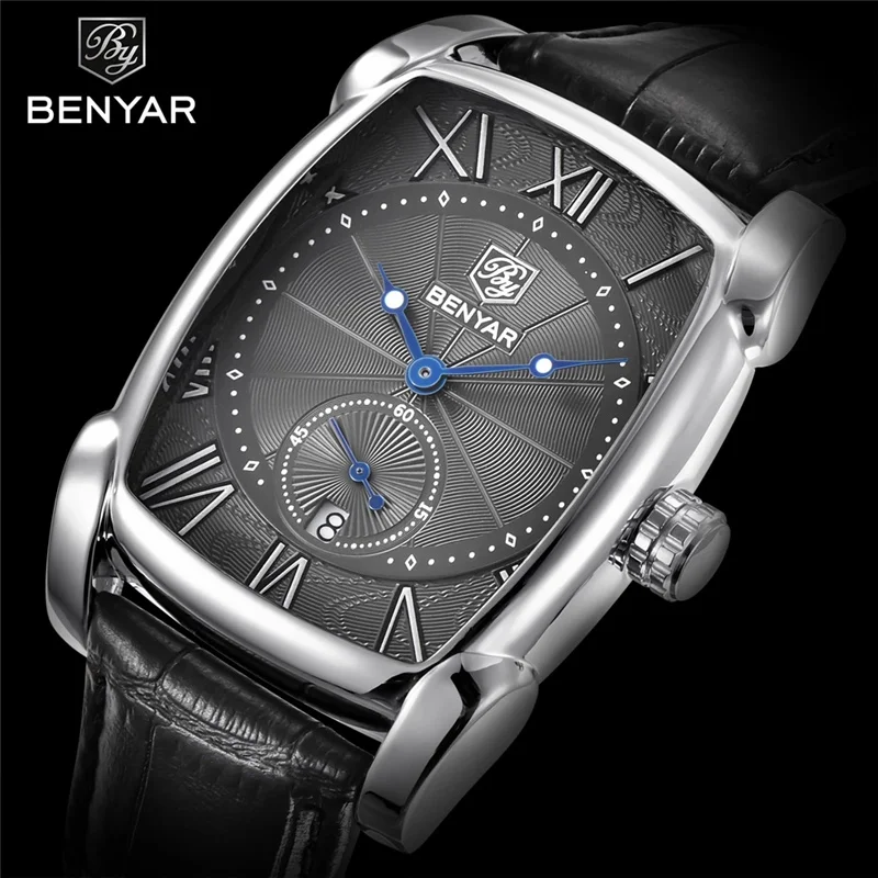 

100% Original BENYAR Luxury Men's Quartz Watch Casual Erkek kol saati Fashion Waterproof Leather Clock horloges mannen Watches