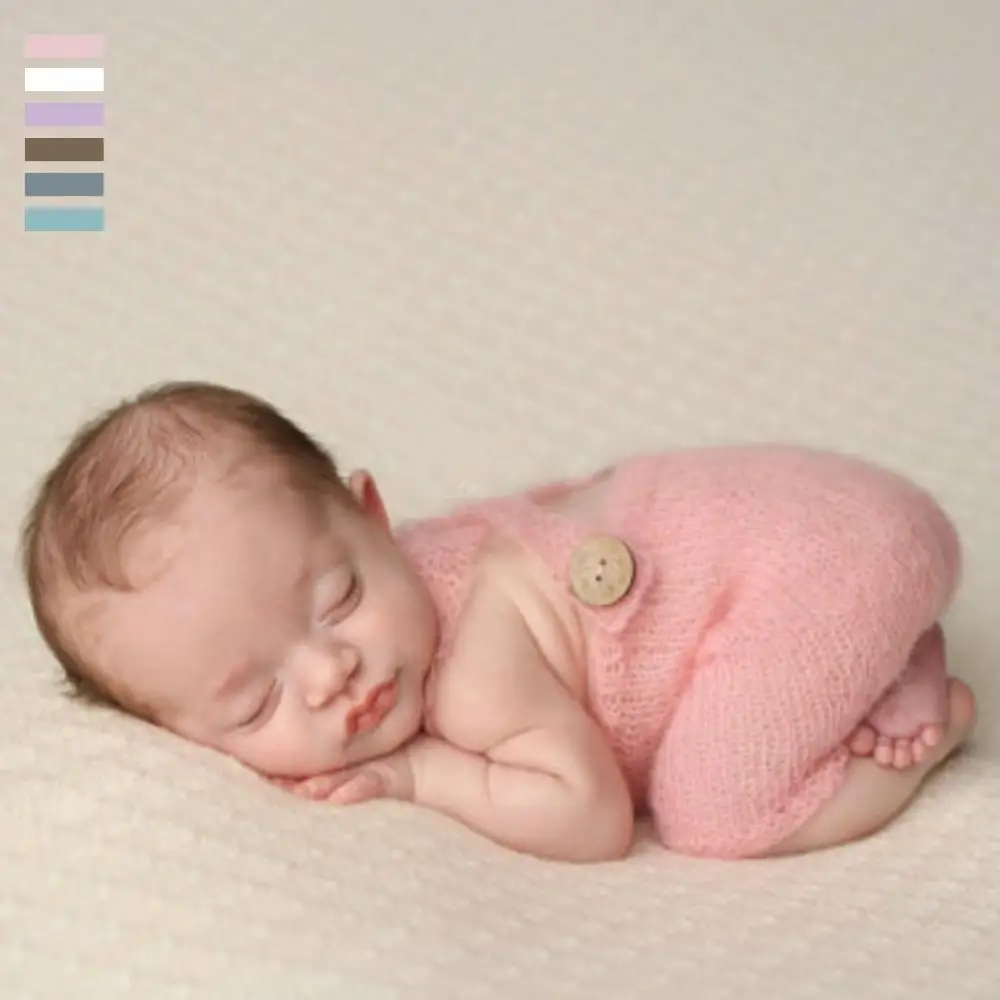 

Newborn Infant Baby Knit Button Suspender Trousers Photo Romper Costume Prop