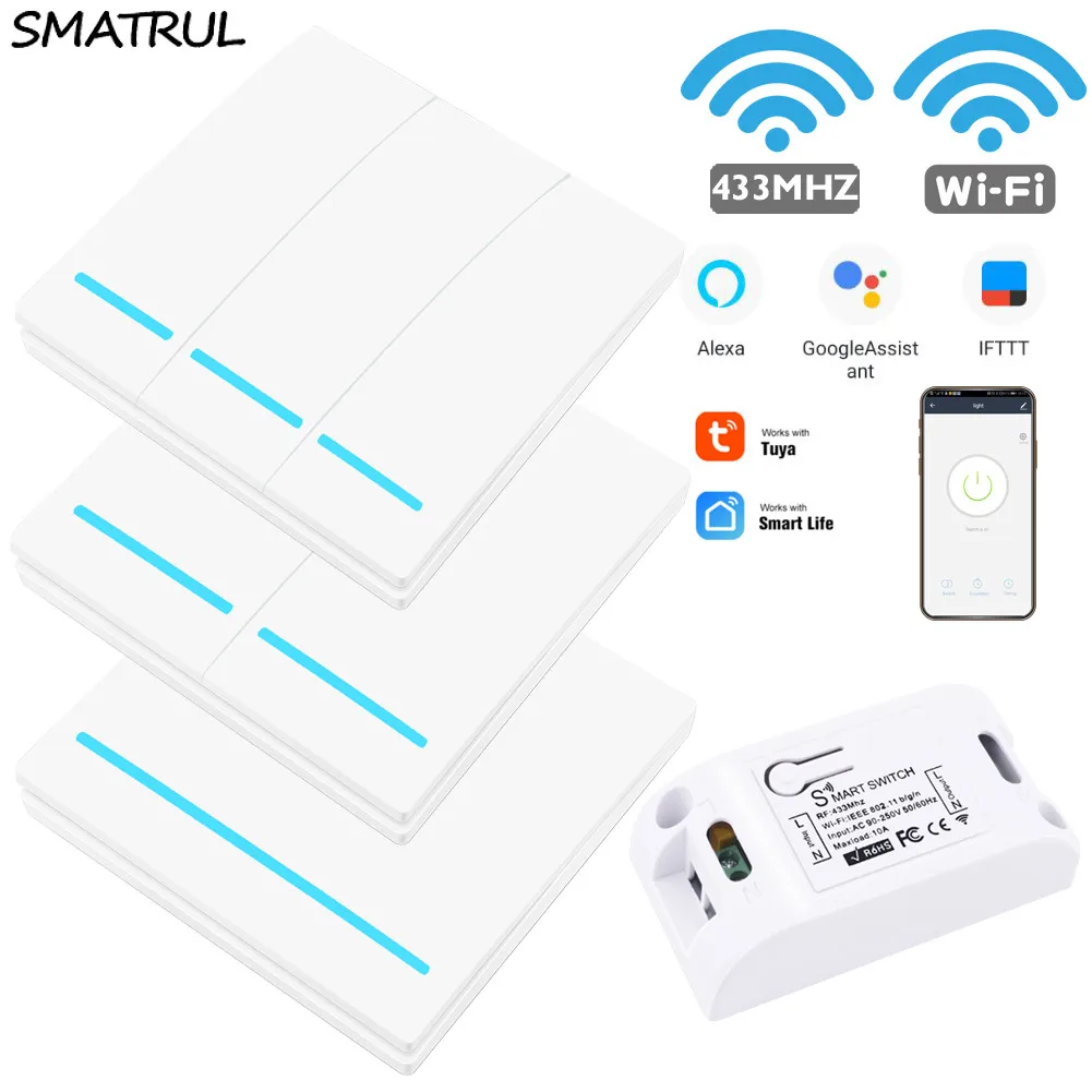 SMATRUL Tuya Smart Life APP push Wi-Fi переключатель светильник AC 110 В 220 В RF 433 МГц настенный DIY релейный таймер модуль Google Home Amazon Alexa