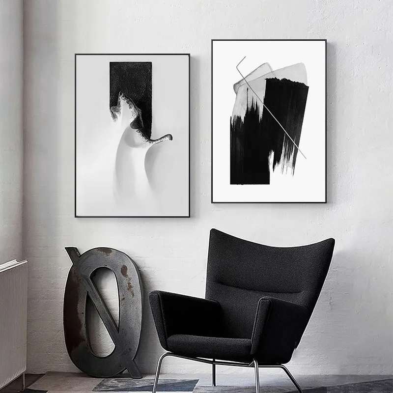 

Black and White Poster Abstract Modern Canvas Painting Wall Art Nordic Style Simple Pictures for Living Room Interior Home Decor