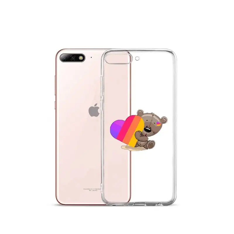 

Likee Funny cat bear love heart cute Phone Case Transparent for iPhone Samsung A S 11 12 6 7 8 9 10 20 Pro X XS Max XR Plus lite