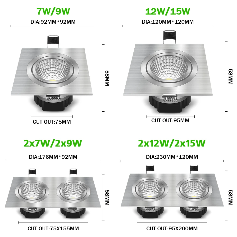 

Dimmable LED Downlight 30W 24W 15W 7W Square Recessed Ceiling Lamp 220V 110V Led Bulb Bedroom Kitchen Indoor LED Spot Lighting