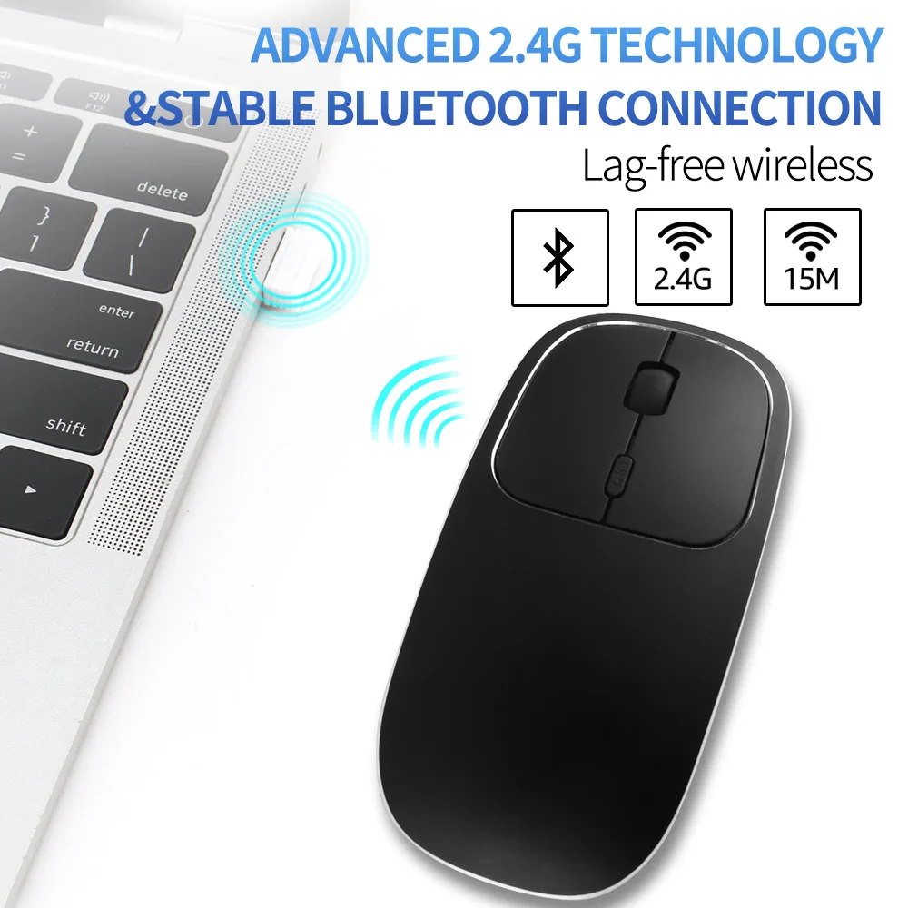 Zienstar алюминиевая перезаряжаемая 2,4 ГГц Беспроводная Bluetooth мышь, двойной режим ультра-тонкие бесшумные мыши, совместимые с Apple Mac, ноутбук