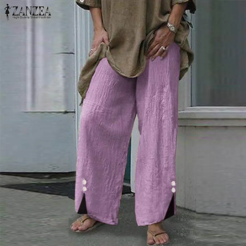 Брюки ZANZEA женские осенние винтажные боты широкие брюки Pantalon Femme длинные брюки Плюс Размер повседневные рабочие брюки уличная