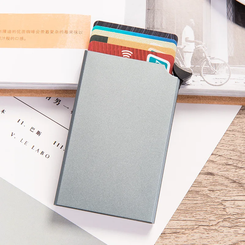 Weduoduo RFID Противоугонный держатель для карт тонкий ID кредитный держатель для карт унисекс автоматически твердый металлический кошелёк для банковских карт бизнес мини - Цвет: Gray