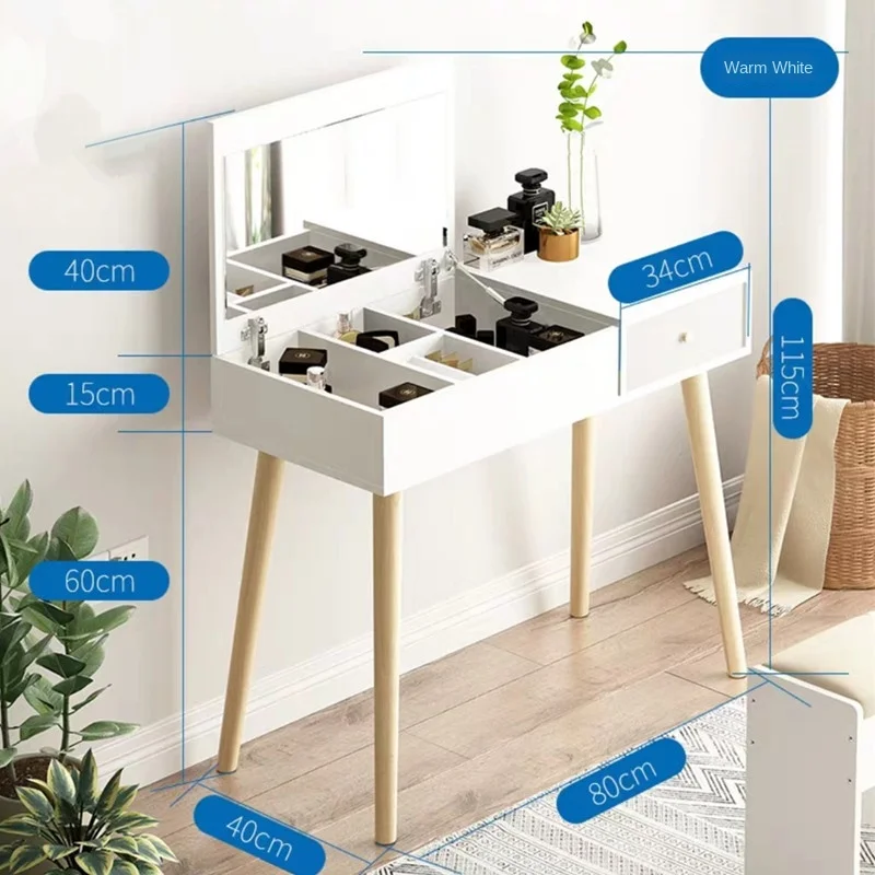 

Nordic Bedroom Modern Minimalist Dressing Table Small Apartment Clamshell Multi-grid Environmental Protection Makeup Table