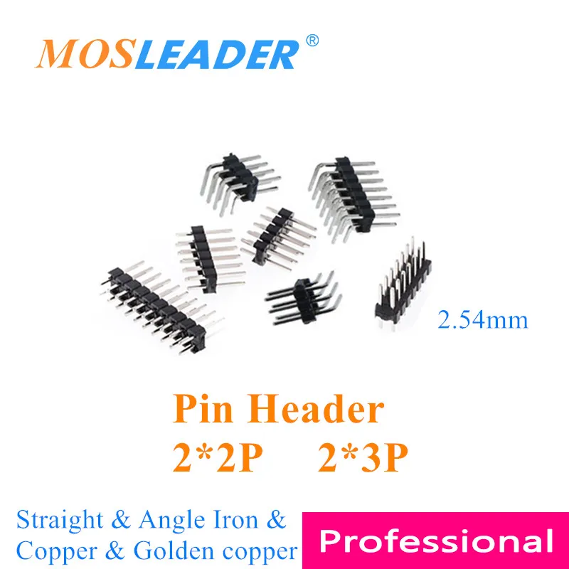 

Mosleader 500 шт. 2*2P 2*3P 4P 6P 2,54 мм штыревой разъем мужской двухрядный Железный медный Золотой прямой Угловые булавки 2x2P 2x3P