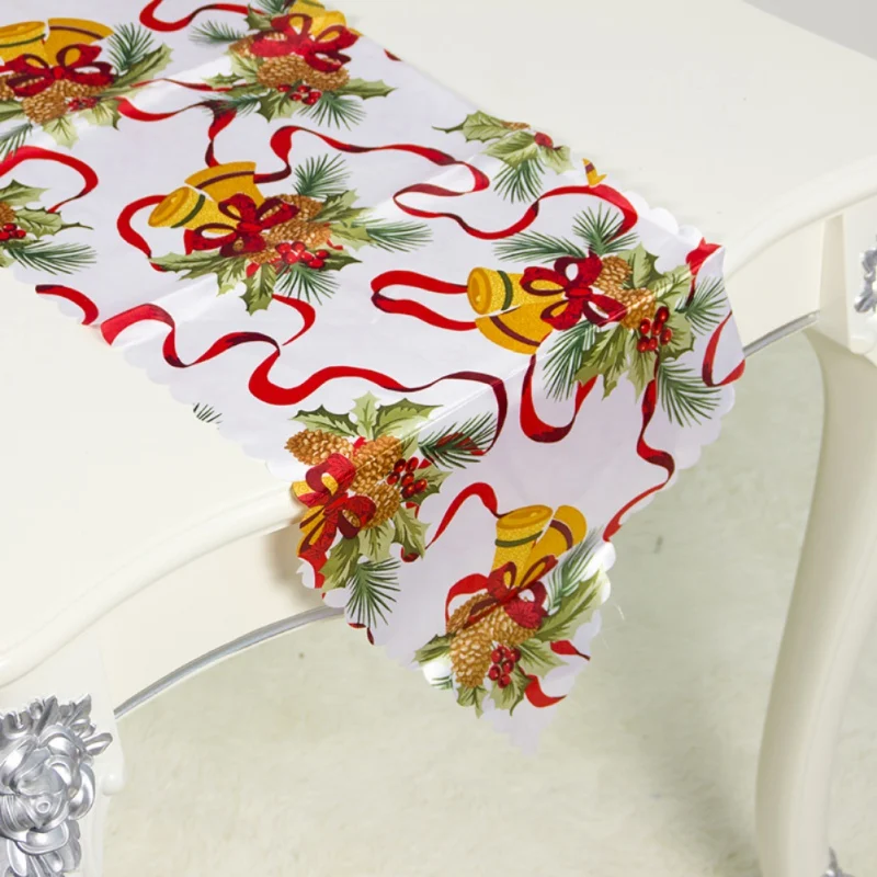 Красная рождественская настольная дорожка с узором из хлопка и льна Вышитый