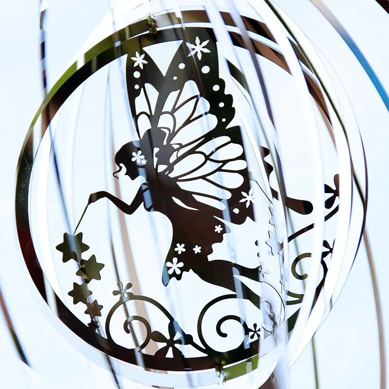 Adornos de campanas de viento giratorias, colgante de acero inoxidable, elfos de mariposa voladores para exteriores, decoraci&oacute;n de jard&iacute;n y hogar-5