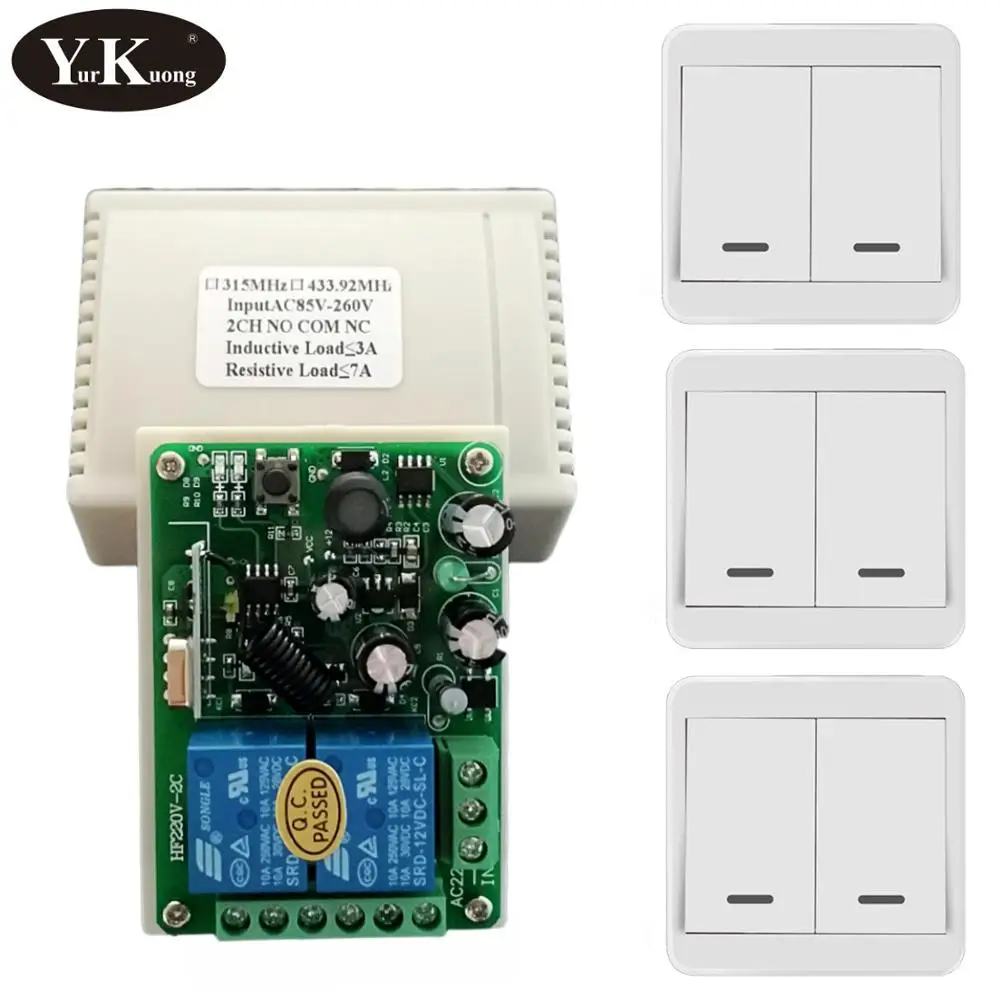 AC110V 2 CH Gang Relay Remote Control Switch 220V 120V 230V 240V 85V-260V Relay Dry Contact Wireless Remote ON OFF Switch433315