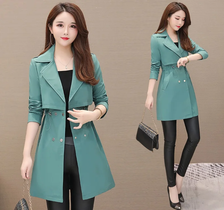 UHYTGF Женская ветровка, двубортное тонкое пальто, однотонное, высокое качество, весна-осень, Тренч, 5XL, плюс размер, Топ 261