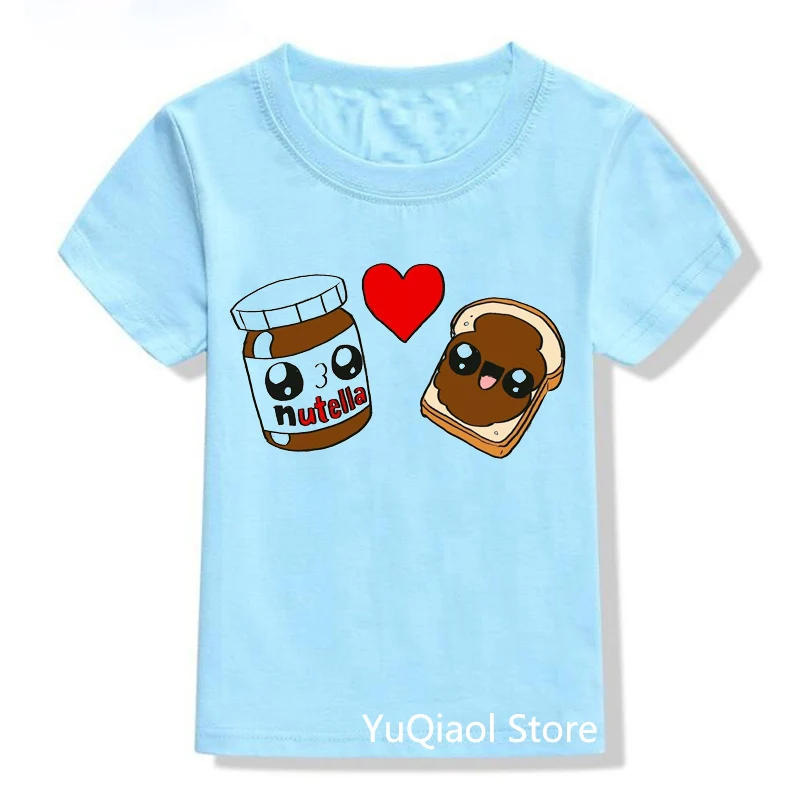 

Harajuku Kawaii Kids Tshirt Funny Nutella Love Bread Cartoon Top Baby Boys Summer Blue T-Shirt Children's Clothes From 3 To 13 Y