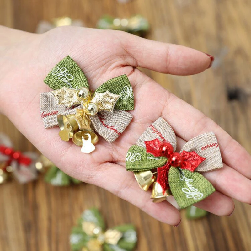 

2Pcs Christmas Ornament Hanging Pendants Bow Knot Xmas Tree Bell Christmas Decorations For Home Linen Butterfly Bow New Year