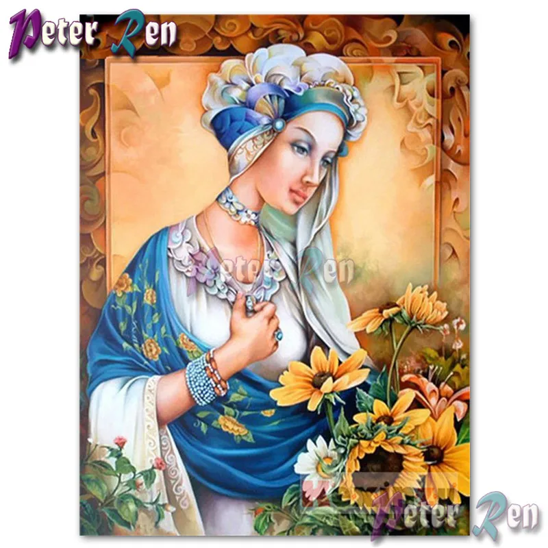 

New portrait Blue woman with sunflower Diamond Painting Embroider Square or round Mosaic Cross stitch Rhinestone home decoration