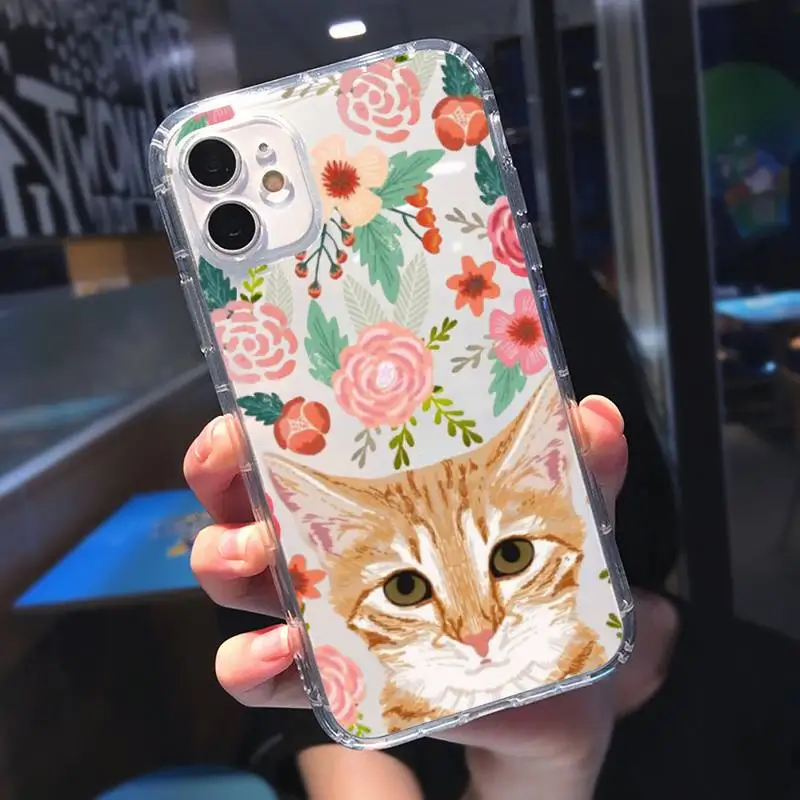 

Animal flower dog cat cute Phone Case Transparent for iPhone 11 12 mini pro 8 7 6 6S XS MAX Plus X 5S SE 2020 XR