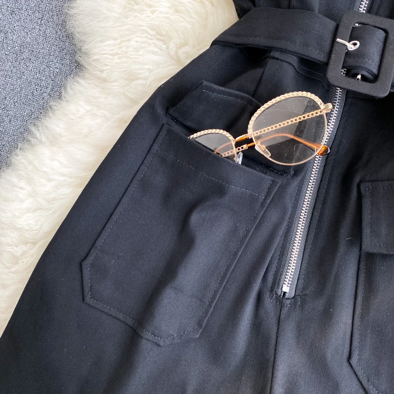 

FMFSSOM Spring Zipper Down Sashes Strapless Vintage Loose Shorts Retro Women Female Sexy Night Club Belt Jumpsuit Rompers
