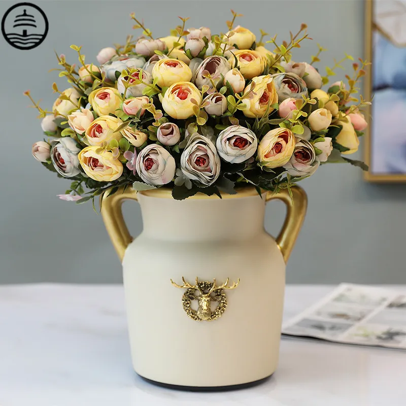 

BAO GUANG TA Nordic Luxurious Art Deer Binaural Vase Dried Flowers Arranging Ceramic Craft Ideas American Home Decoration R6656