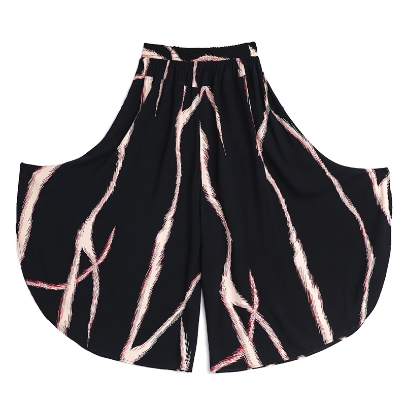 

2021 New Summer Women Flowers Print Wide Leg Pants Plus Size Loose High Waist Skirt Female Casual Ankle-Length Plaid