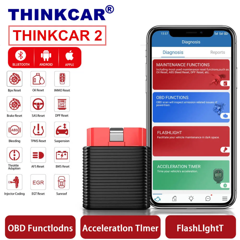 Инструмент для полной диагностики ThinkCar 2 устройство считывания кодов с DPF TPMS AFS