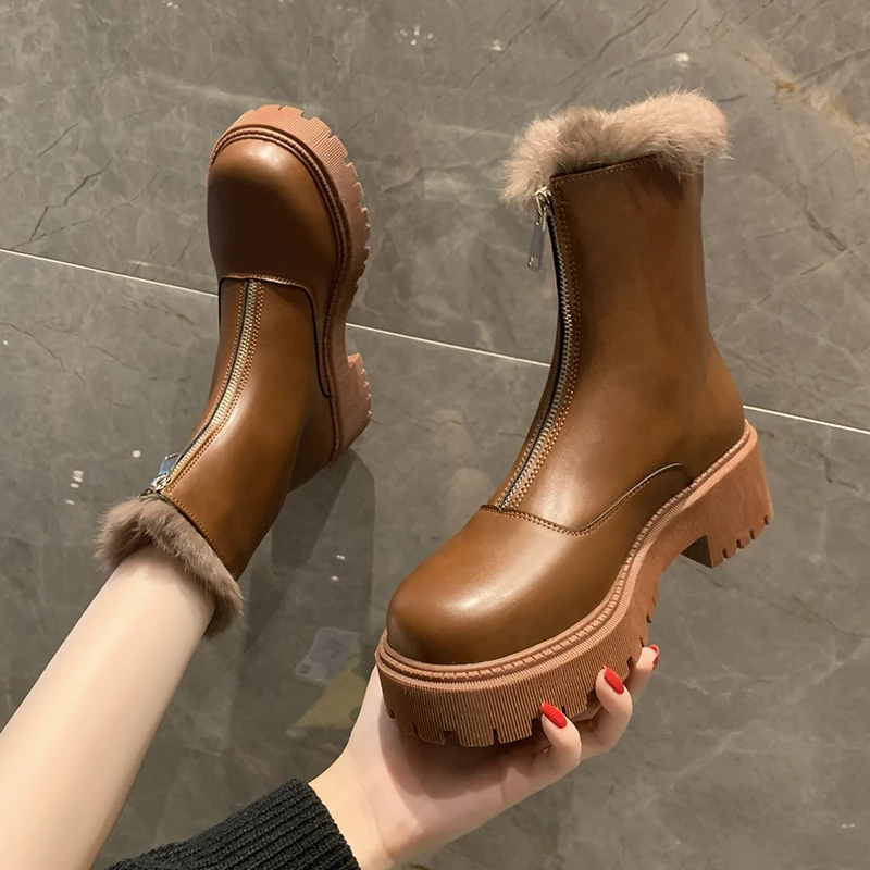 

Rimocy/женские ботильоны из искусственной замши на молнии спереди; Ботинки на платформе с квадратным каблуком; Женская обувь из короткого плюш...