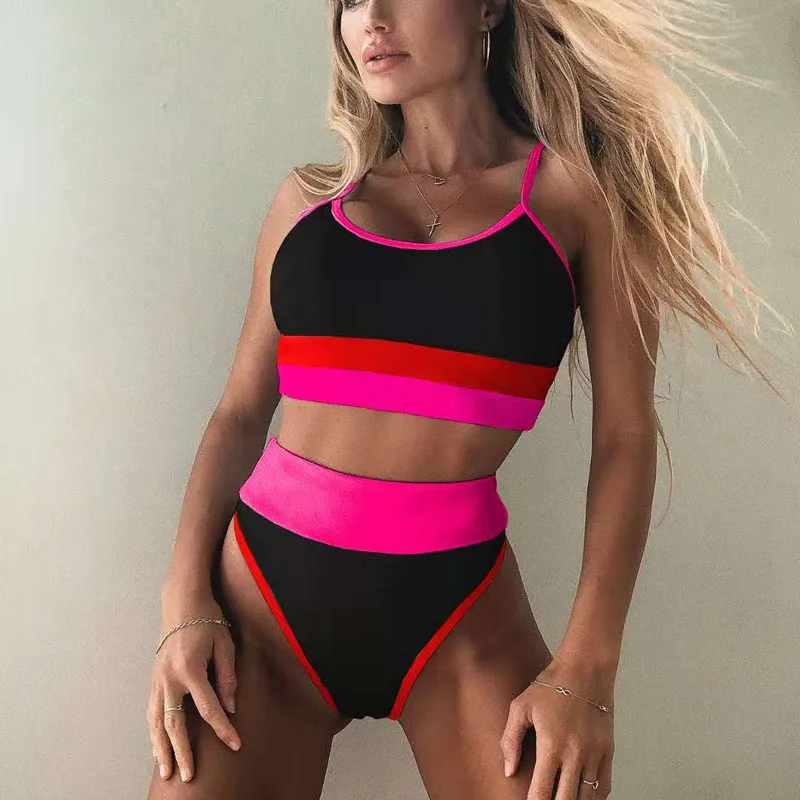 

Swimwear Patchwork Leopard Sexy Body Women Girl Swimsuit Bikini Beach Wear Bathing High Wasit Summer Charm Push Up Knit Padded