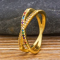 aibef top quality bohemian cross design cubic zircon rainbow ring copper cz charm rings party wedding fashion women jewelry