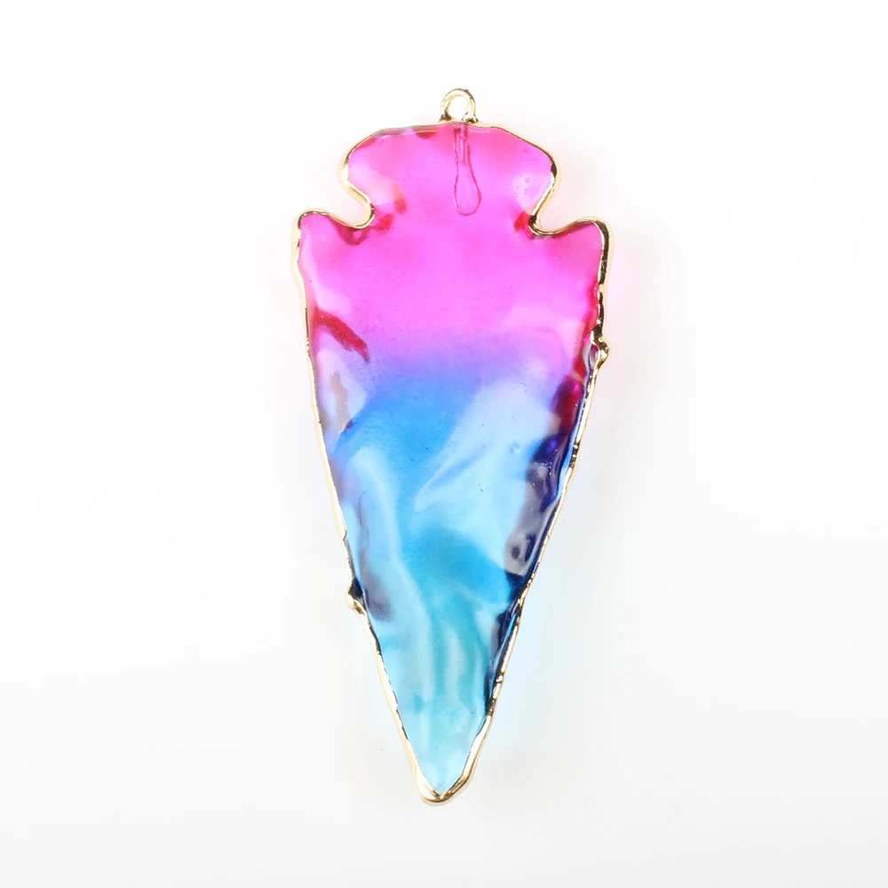

5pcs Natural Semi-precious Stone 24x60x6mm Colorful Arrow-shaped Jewelry Making Handemade DIY Necklace Alloy Pendant Accessories