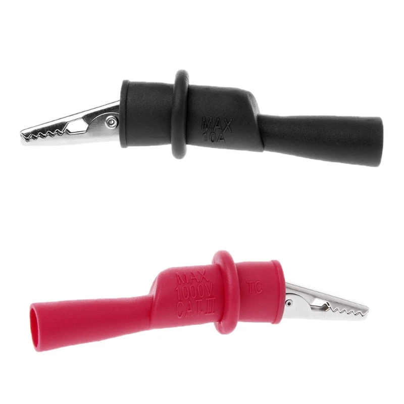 

2Pcs Insulated Multimeter Test Lead Alligator Clip Crocodile Clamp Probe Red + Black For Test Tool
