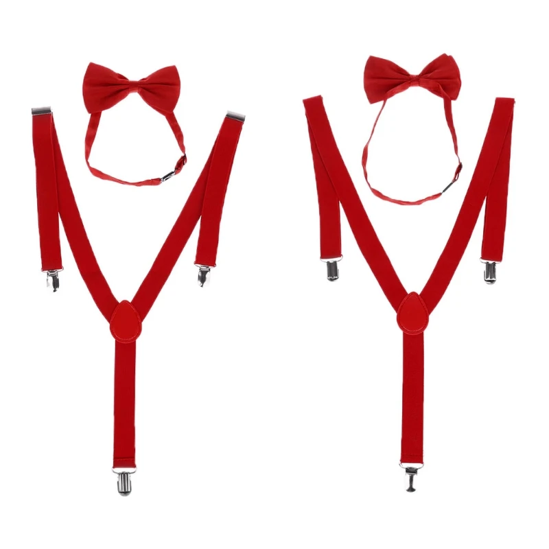 

Unisex Adjustable Y-Back Suspenders Bow Tie Set Clip-On Braces Elastic Wedding