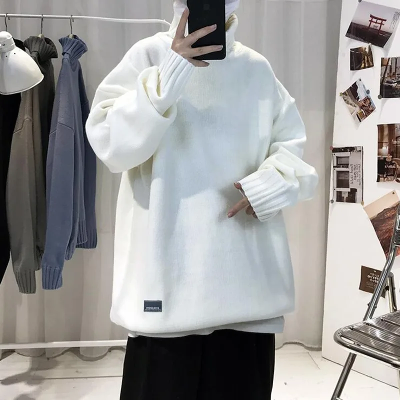 

Winter Turtleneck Sweater Men's Warm Fashion Casual Knit Pullover Men Loose Korean Solid Color Sweater Mens Clothes M-2XL