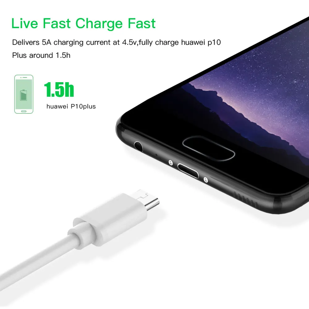 

Super charging 5A USB Type C Cable For Huawei P30 P20 Pro lite Mate20 10 Pro P10 Plus lite USB C TypeC Super Charger White Cable