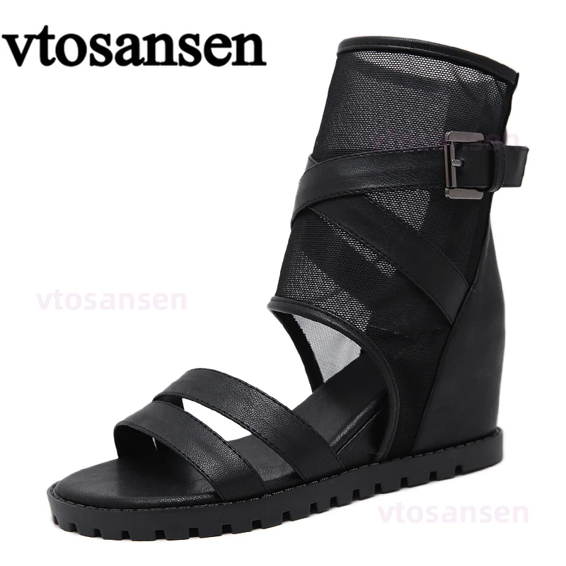 spesifikasi Sandal Tali Pergelangan Kaki 2021 Sepatu Punk Wedges Udara Jaring Wanita Sepatu Sandal Musim Panas Hitam Untuk Wanita Sepatu Kasual Anak Perempuan Kualitas Baik