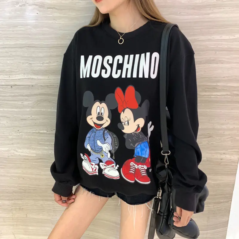 

Tide brand autumn and winter Moschino graffiti bear loose round neck Sweatshirt plus size Long Sleeve Casual Coats