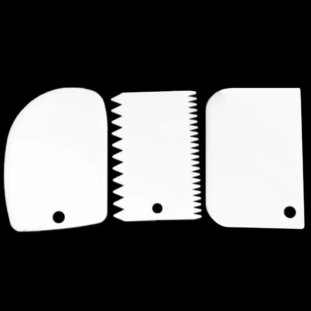 

3Pcs Cream Scraper Suit DIY Kitchen Straight Arc Tooth Shape Bread Cutter Plastic Cake Pasty Baking Fondant Tools