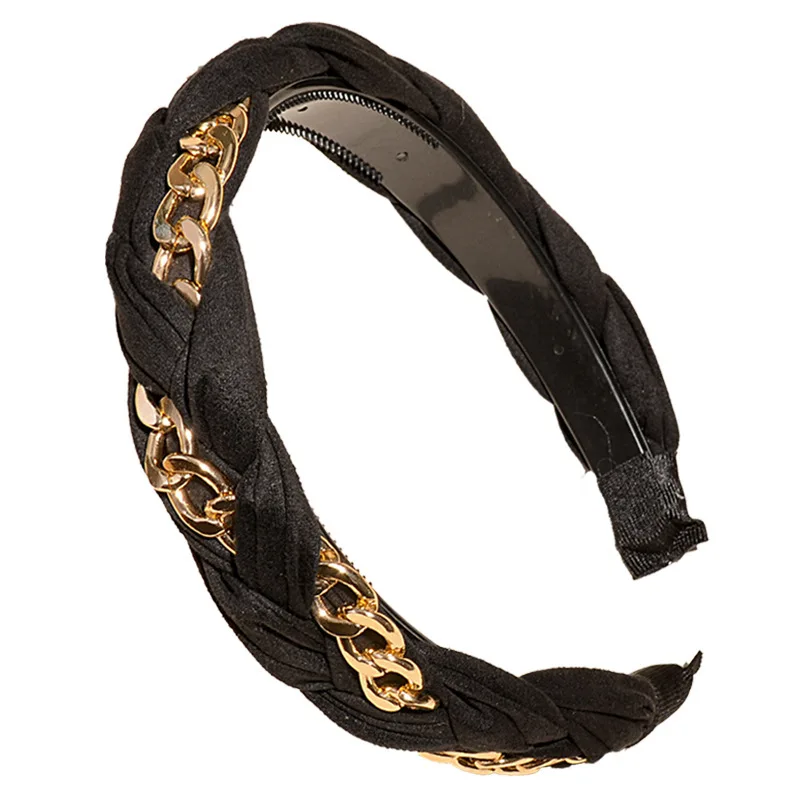 

European and American cross border flannelette twist braid chain cross hair band retro simple fabric headband